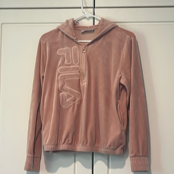 FILA logo womens fleece hoodie in beautiful soft pink - Picture 1 of 3